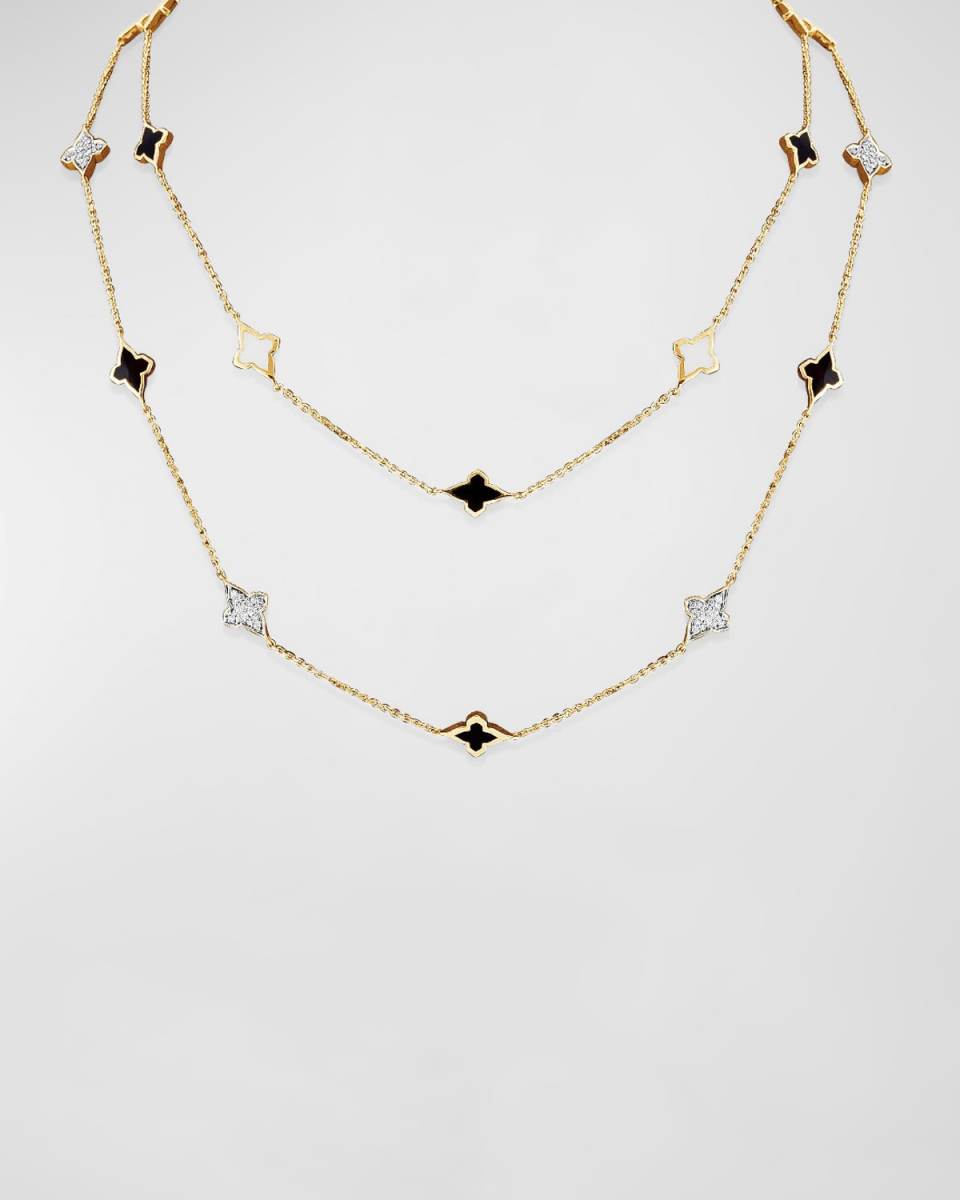 18K Yellow Gold Piano Black and Atlas White Long Necklace, 36"L